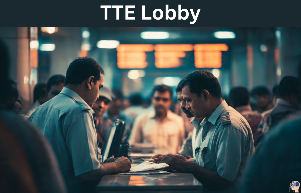 TTE Lobby: Traveling Ticket Examiners interacting with passengers in a busy railway station.