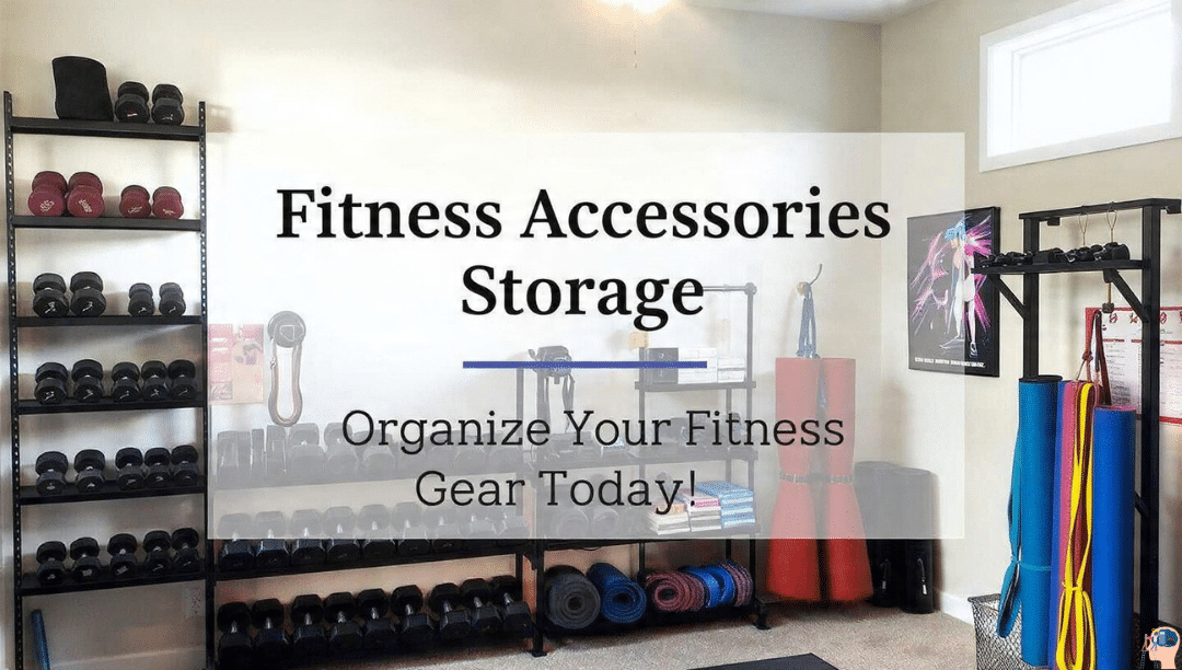 fitness accessories storage setup with neatly organized dumbbells, yoga mats, and racks in a modern home gym