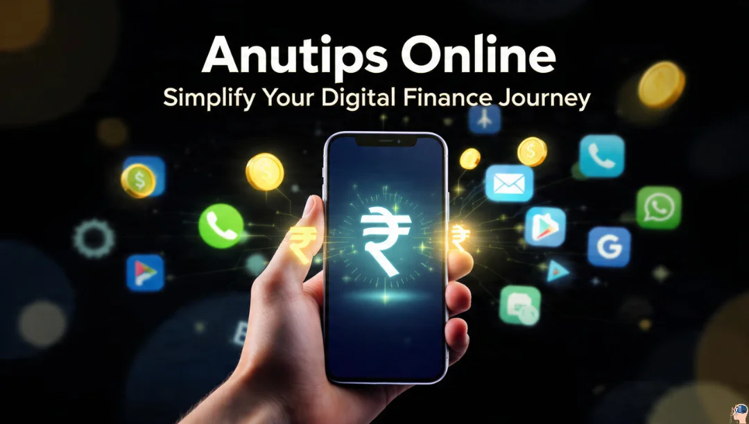 Anutips Online smartphone showing rupee symbol with digital wallet icons — save and earn money online easily