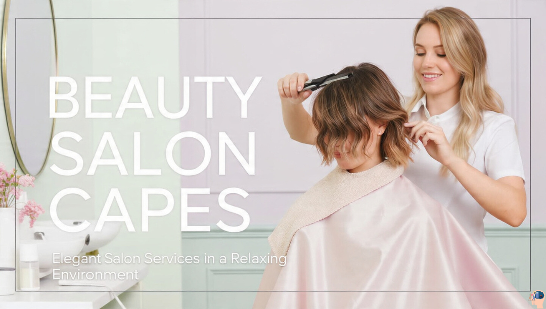 Beauty salon capes in use during a haircut, showcasing an elegant and relaxing salon environment with a stylist working on a client.