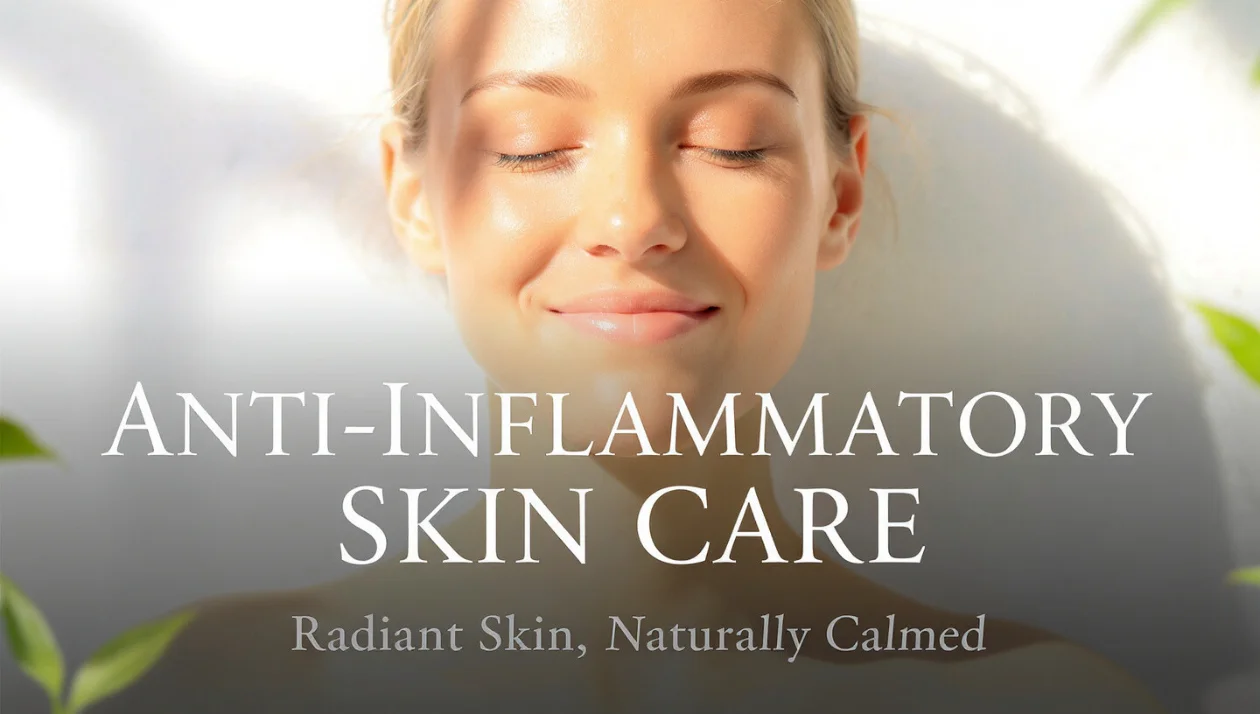 Close-up of a woman with calm, glowing skin reflecting the soothing effect of anti-inflammatory skin care routine
