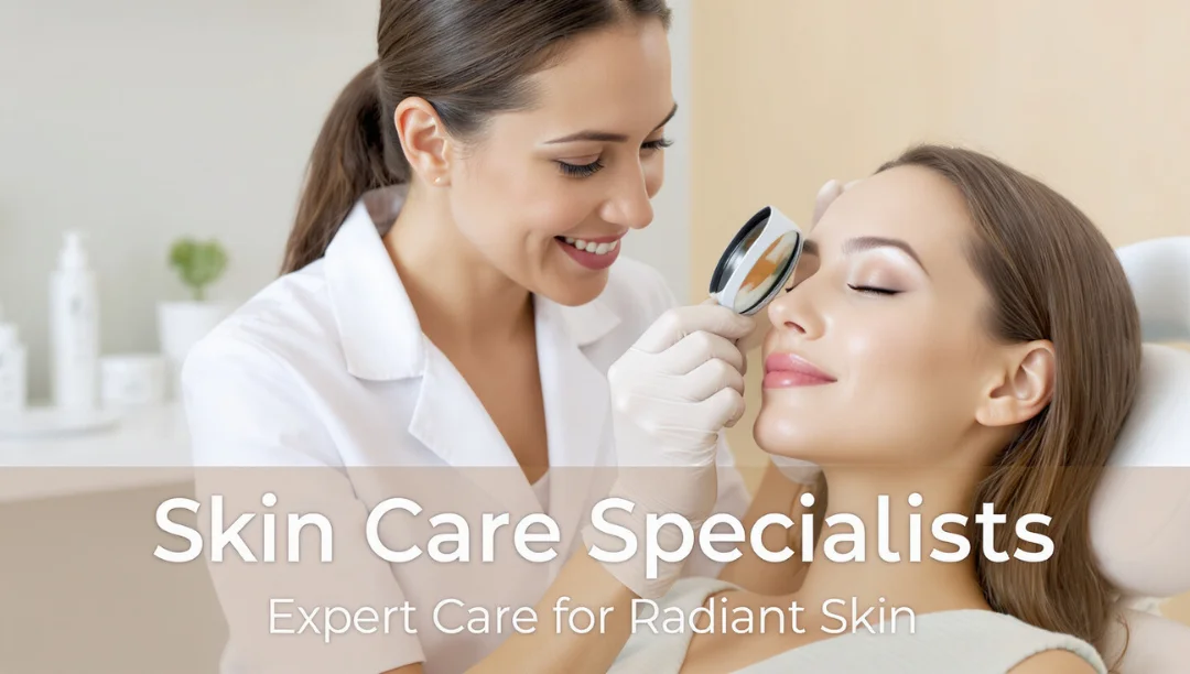 Skin care specialist examining a patient's skin with a magnifying glass, providing expert care for radiant skin.