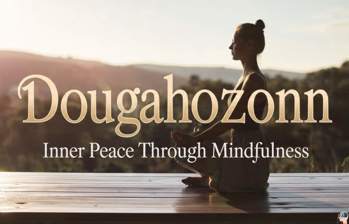 Woman practicing Dougahozonn meditation at sunrise, symbolizing inner peace through mindfulness and gentle movement.