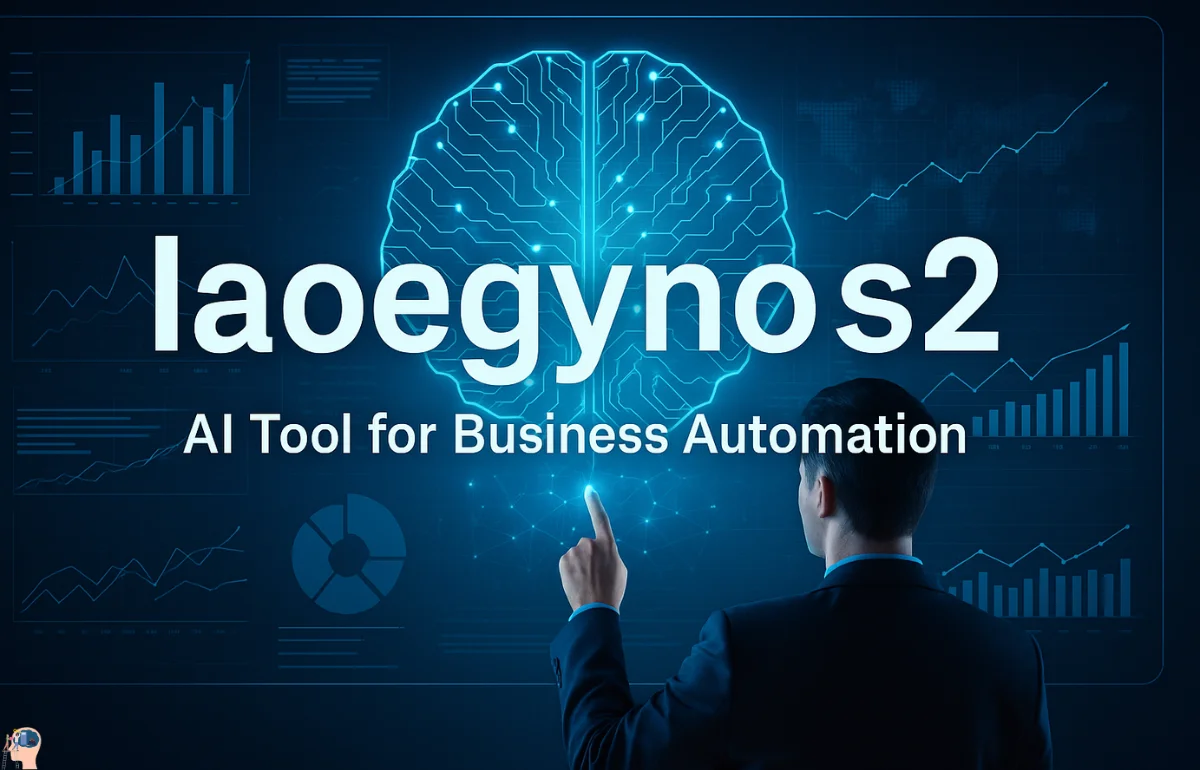 Iaoegynos2 AI system analyzing business data with holographic dashboards and neural network visuals.