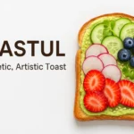 Beautiful Toastul slice topped with colorful fruits and vegetables on a clean white background.