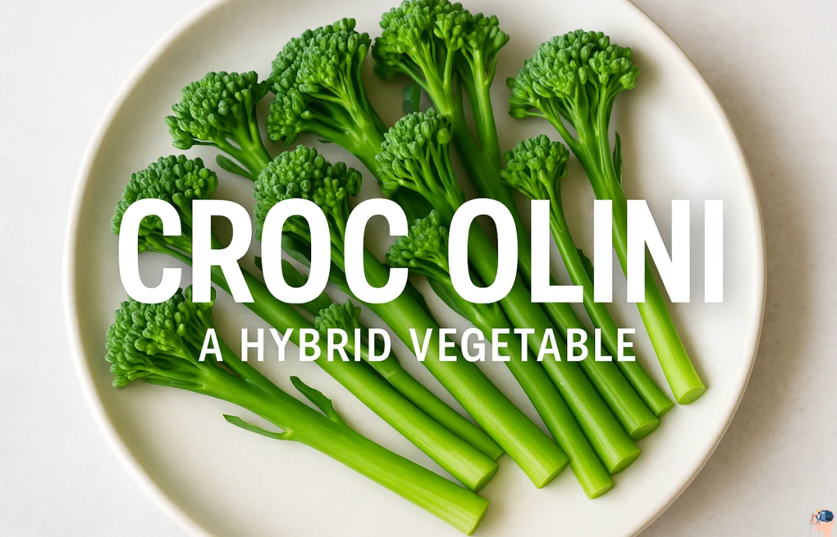 Fresh Crocolini arranged on a plate with bright green florets and long stems.