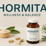 Hormita supplement bottle with natural herbs on a clean wellness-themed background