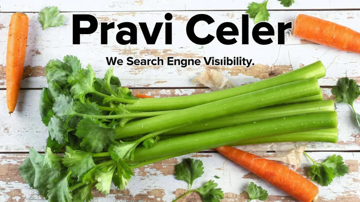 Pravi Celer stalks and fresh carrots arranged on a rustic white wooden background to illustrate true celery varieties.