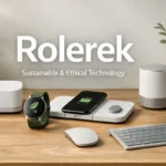 Rolerek sustainable electronics displayed in a minimalist workspace with eco-friendly smart devices